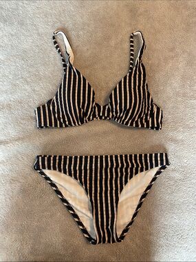 Striped Black and Cream Two-Piece Bikini